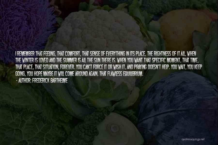Frederick Barthelme Quotes: I Remember That Feeling, That Comfort, That Sense Of Everything In Its Place, The Rightness Of It All, When The