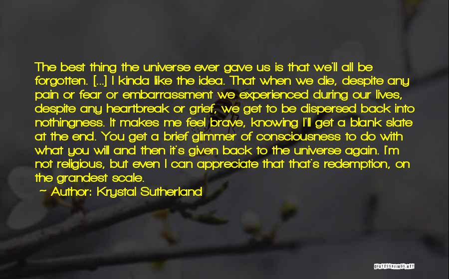 Krystal Sutherland Quotes: The Best Thing The Universe Ever Gave Us Is That We'll All Be Forgotten. [...] I Kinda Like The Idea.