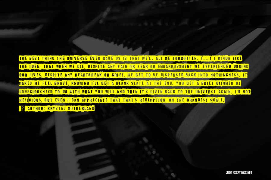 Krystal Sutherland Quotes: The Best Thing The Universe Ever Gave Us Is That We'll All Be Forgotten. [...] I Kinda Like The Idea.