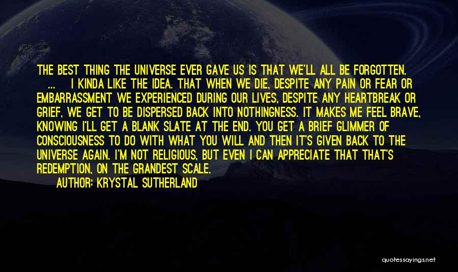 Krystal Sutherland Quotes: The Best Thing The Universe Ever Gave Us Is That We'll All Be Forgotten. [...] I Kinda Like The Idea.