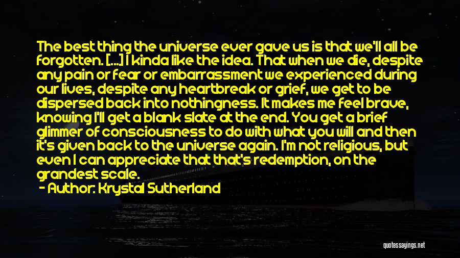 Krystal Sutherland Quotes: The Best Thing The Universe Ever Gave Us Is That We'll All Be Forgotten. [...] I Kinda Like The Idea.