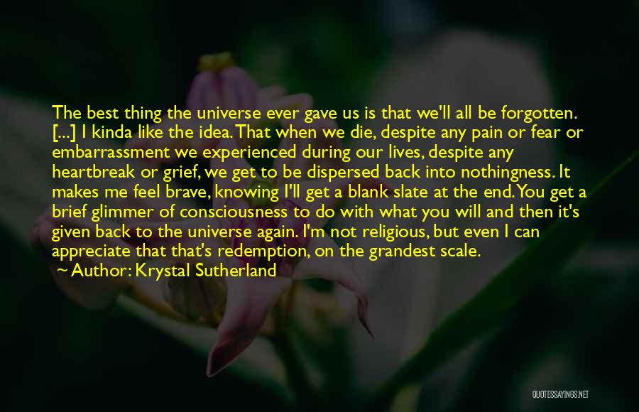 Krystal Sutherland Quotes: The Best Thing The Universe Ever Gave Us Is That We'll All Be Forgotten. [...] I Kinda Like The Idea.