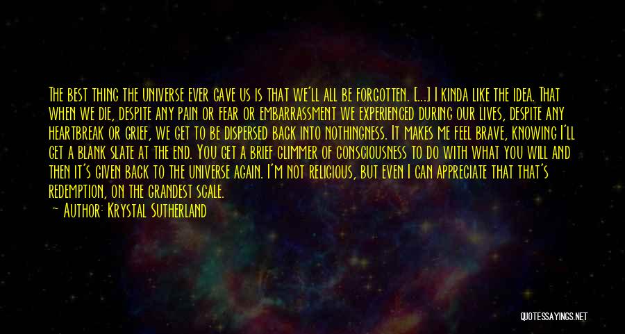 Krystal Sutherland Quotes: The Best Thing The Universe Ever Gave Us Is That We'll All Be Forgotten. [...] I Kinda Like The Idea.