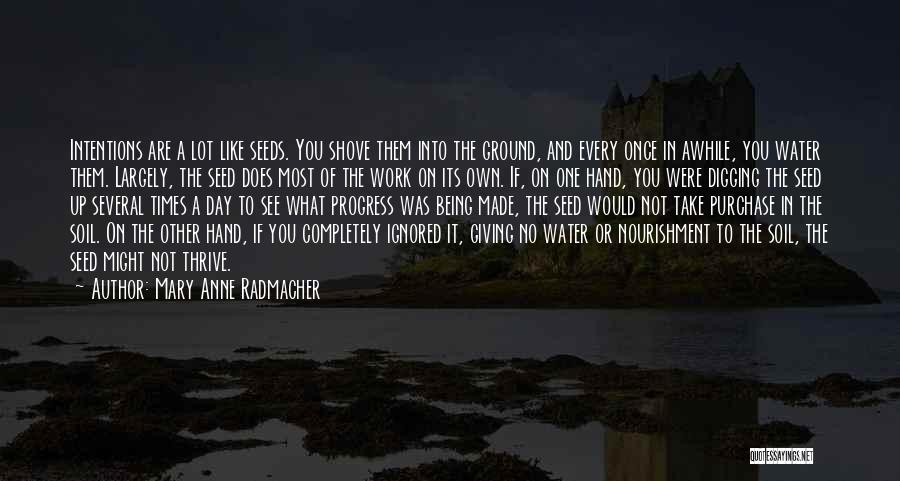 Mary Anne Radmacher Quotes: Intentions Are A Lot Like Seeds. You Shove Them Into The Ground, And Every Once In Awhile, You Water Them.