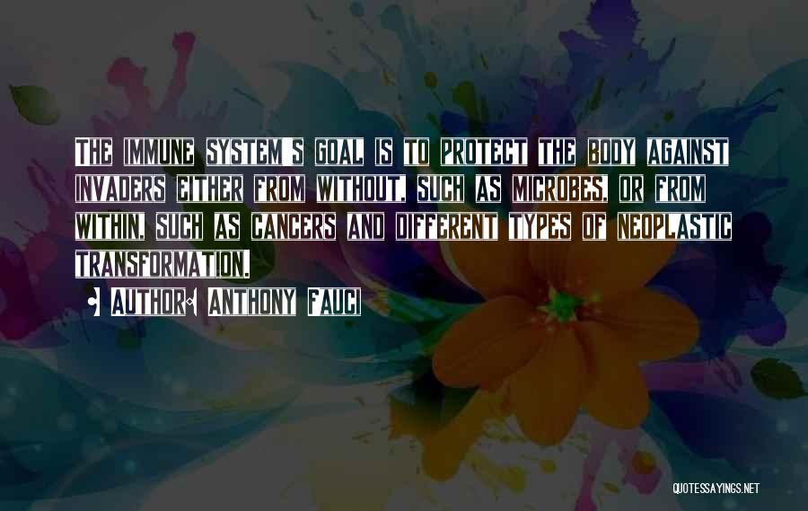 Anthony Fauci Quotes: The Immune System's Goal Is To Protect The Body Against Invaders Either From Without, Such As Microbes, Or From Within,