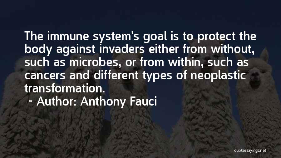 Anthony Fauci Quotes: The Immune System's Goal Is To Protect The Body Against Invaders Either From Without, Such As Microbes, Or From Within,