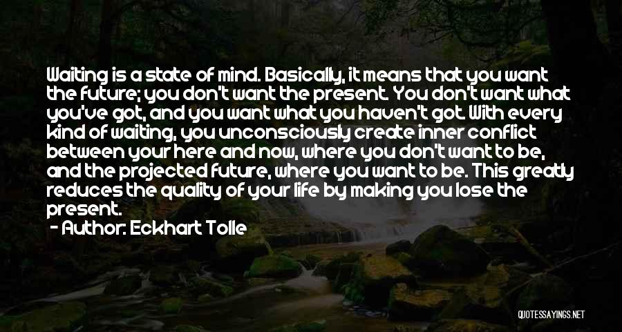 Eckhart Tolle Quotes: Waiting Is A State Of Mind. Basically, It Means That You Want The Future; You Don't Want The Present. You