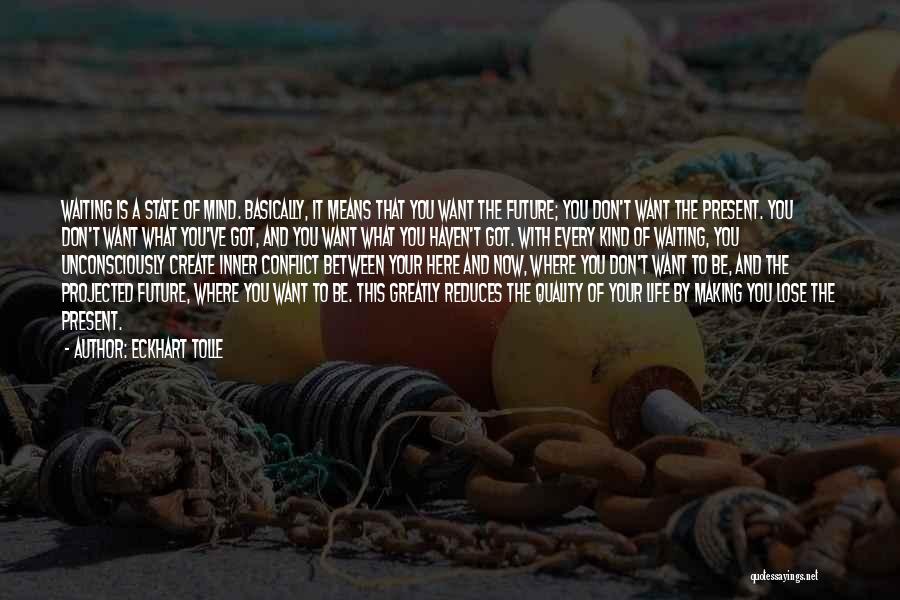 Eckhart Tolle Quotes: Waiting Is A State Of Mind. Basically, It Means That You Want The Future; You Don't Want The Present. You