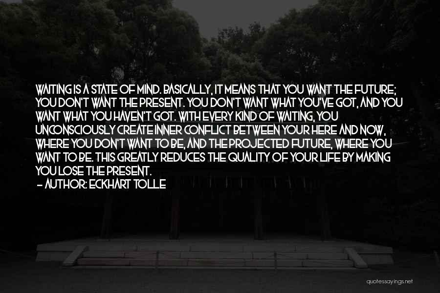 Eckhart Tolle Quotes: Waiting Is A State Of Mind. Basically, It Means That You Want The Future; You Don't Want The Present. You