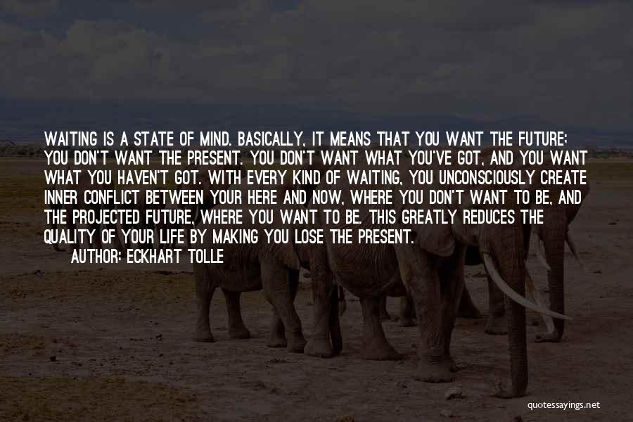 Eckhart Tolle Quotes: Waiting Is A State Of Mind. Basically, It Means That You Want The Future; You Don't Want The Present. You