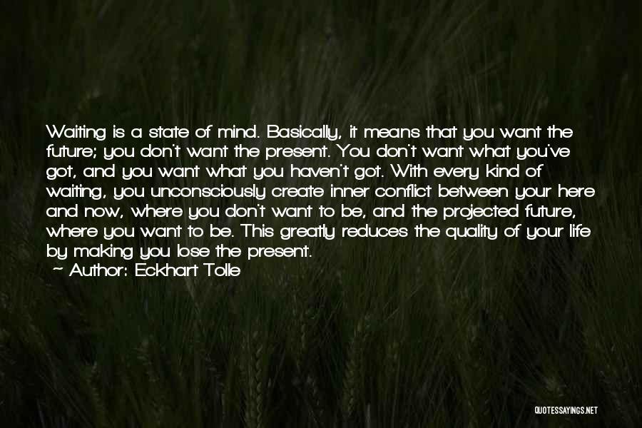 Eckhart Tolle Quotes: Waiting Is A State Of Mind. Basically, It Means That You Want The Future; You Don't Want The Present. You