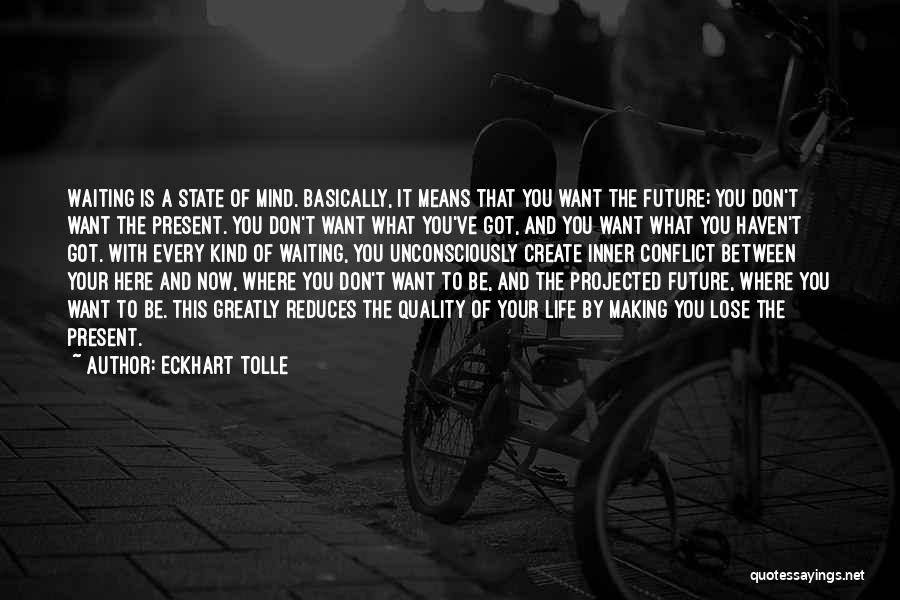 Eckhart Tolle Quotes: Waiting Is A State Of Mind. Basically, It Means That You Want The Future; You Don't Want The Present. You