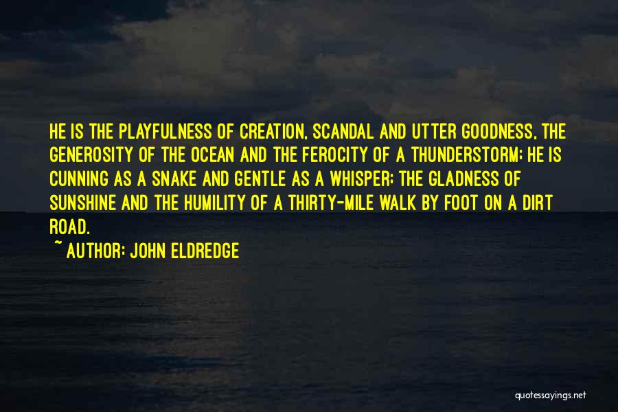 John Eldredge Quotes: He Is The Playfulness Of Creation, Scandal And Utter Goodness, The Generosity Of The Ocean And The Ferocity Of A