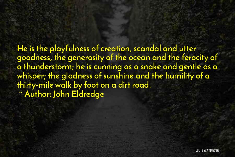 John Eldredge Quotes: He Is The Playfulness Of Creation, Scandal And Utter Goodness, The Generosity Of The Ocean And The Ferocity Of A