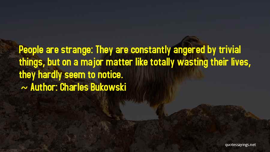 Charles Bukowski Quotes: People Are Strange: They Are Constantly Angered By Trivial Things, But On A Major Matter Like Totally Wasting Their Lives,