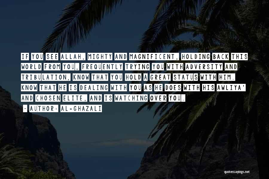 Al-Ghazali Quotes: If You See Allah, Mighty And Magnificent, Holding Back This World From You, Frequently Trying You With Adversity And Tribulation,