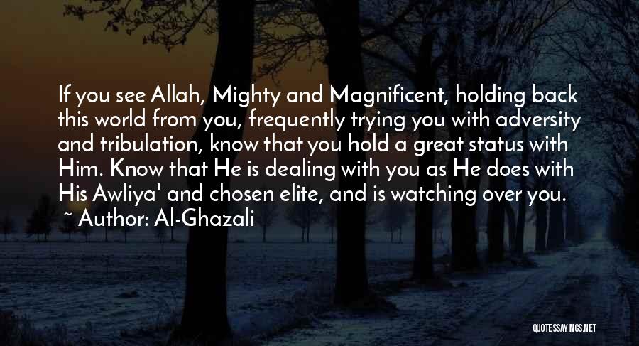 Al-Ghazali Quotes: If You See Allah, Mighty And Magnificent, Holding Back This World From You, Frequently Trying You With Adversity And Tribulation,