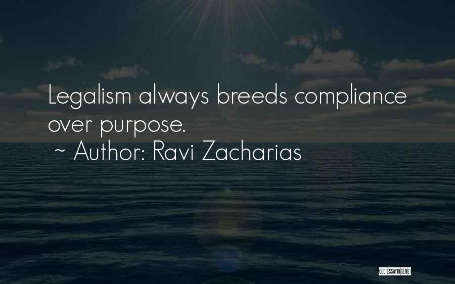 Ravi Zacharias Quotes: Legalism Always Breeds Compliance Over Purpose.