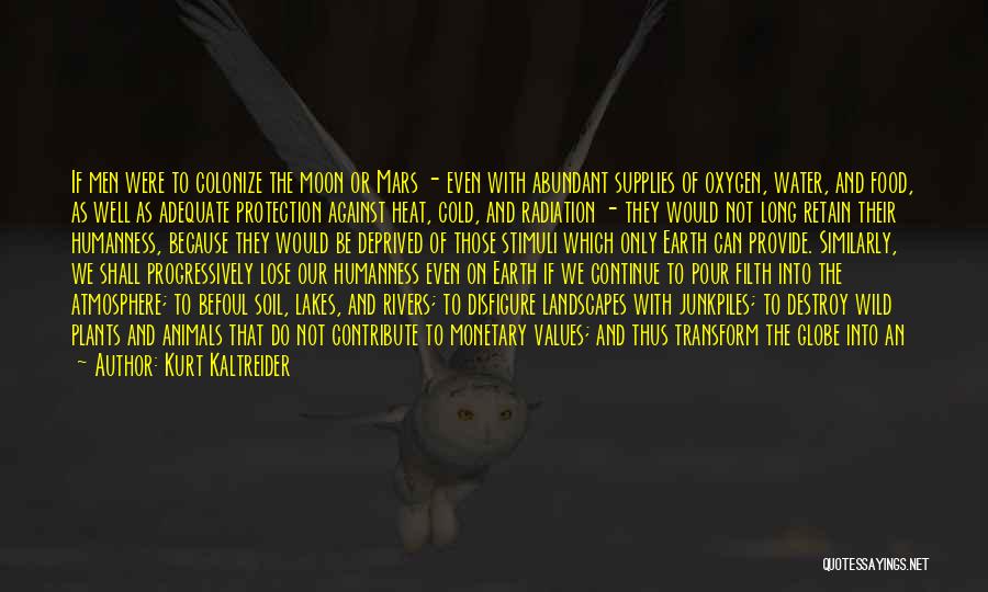 Kurt Kaltreider Quotes: If Men Were To Colonize The Moon Or Mars - Even With Abundant Supplies Of Oxygen, Water, And Food, As