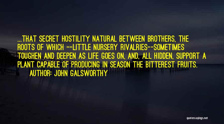 John Galsworthy Quotes: ...that Secret Hostility Natural Between Brothers, The Roots Of Which --little Nursery Rivalries--sometimes Toughen And Deepen As Life Goes On,