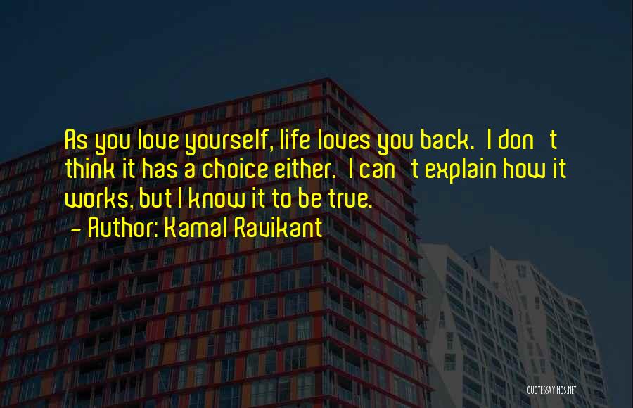 Kamal Ravikant Quotes: As You Love Yourself, Life Loves You Back. I Don't Think It Has A Choice Either. I Can't Explain How
