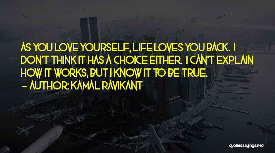 Kamal Ravikant Quotes: As You Love Yourself, Life Loves You Back. I Don't Think It Has A Choice Either. I Can't Explain How