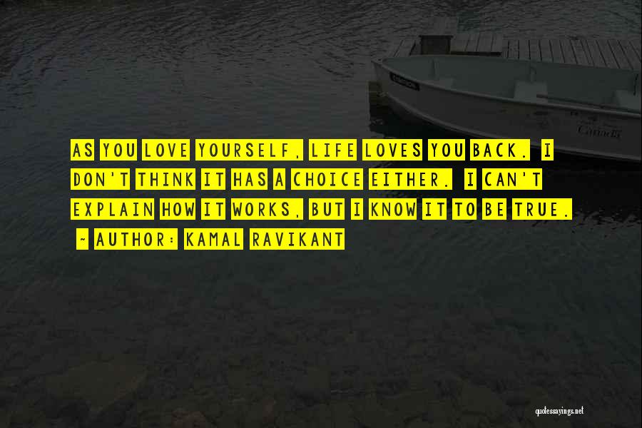Kamal Ravikant Quotes: As You Love Yourself, Life Loves You Back. I Don't Think It Has A Choice Either. I Can't Explain How