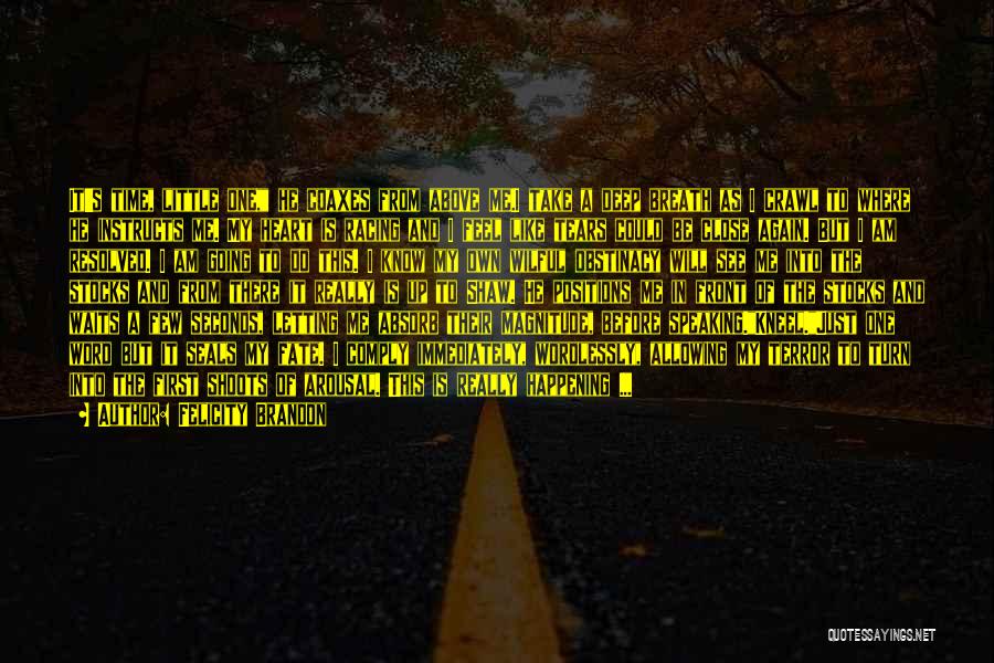 Felicity Brandon Quotes: It's Time, Little One, He Coaxes From Above Me.i Take A Deep Breath As I Crawl To Where He Instructs