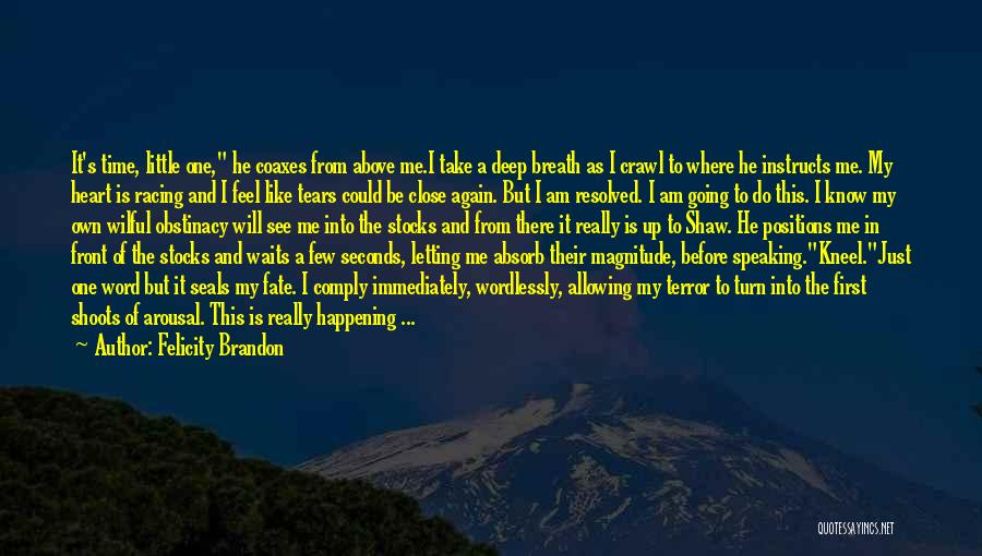 Felicity Brandon Quotes: It's Time, Little One, He Coaxes From Above Me.i Take A Deep Breath As I Crawl To Where He Instructs