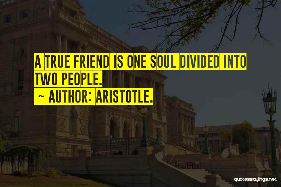 Aristotle. Quotes: A True Friend Is One Soul Divided Into Two People.