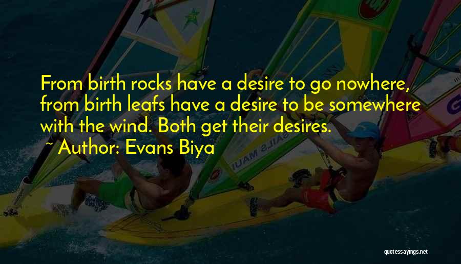 Evans Biya Quotes: From Birth Rocks Have A Desire To Go Nowhere, From Birth Leafs Have A Desire To Be Somewhere With The