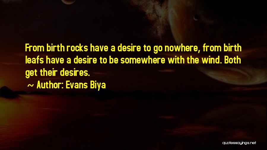 Evans Biya Quotes: From Birth Rocks Have A Desire To Go Nowhere, From Birth Leafs Have A Desire To Be Somewhere With The