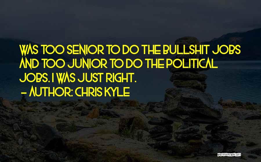Chris Kyle Quotes: Was Too Senior To Do The Bullshit Jobs And Too Junior To Do The Political Jobs. I Was Just Right.
