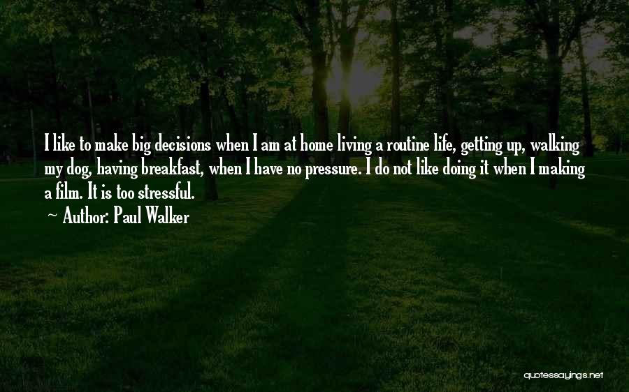 Paul Walker Quotes: I Like To Make Big Decisions When I Am At Home Living A Routine Life, Getting Up, Walking My Dog,