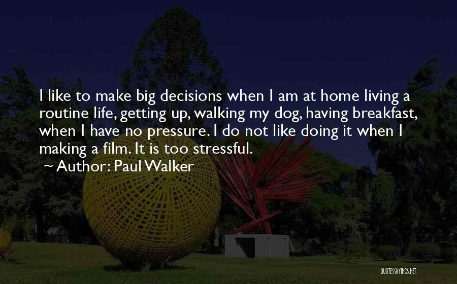 Paul Walker Quotes: I Like To Make Big Decisions When I Am At Home Living A Routine Life, Getting Up, Walking My Dog,