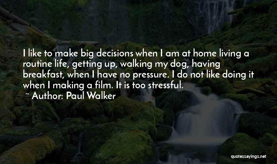 Paul Walker Quotes: I Like To Make Big Decisions When I Am At Home Living A Routine Life, Getting Up, Walking My Dog,