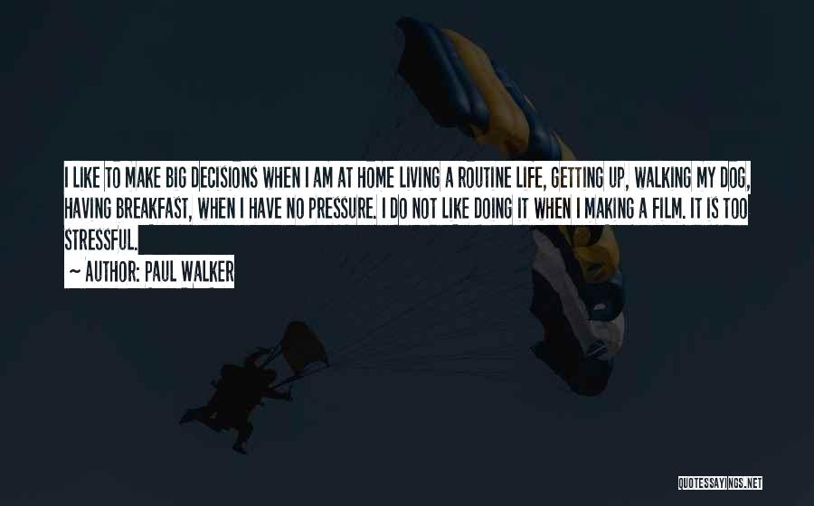 Paul Walker Quotes: I Like To Make Big Decisions When I Am At Home Living A Routine Life, Getting Up, Walking My Dog,