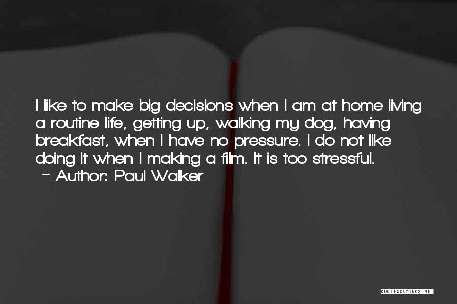 Paul Walker Quotes: I Like To Make Big Decisions When I Am At Home Living A Routine Life, Getting Up, Walking My Dog,