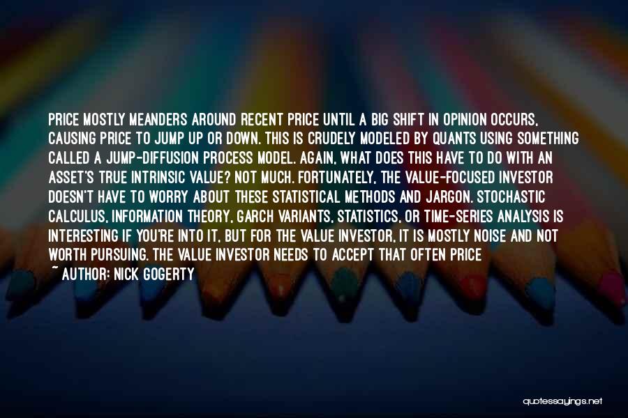 Nick Gogerty Quotes: Price Mostly Meanders Around Recent Price Until A Big Shift In Opinion Occurs, Causing Price To Jump Up Or Down.