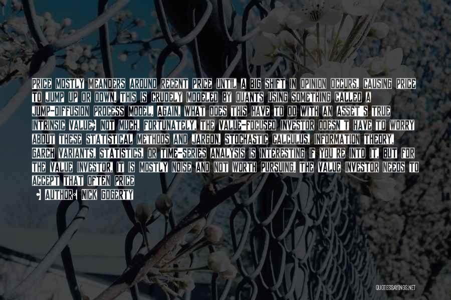 Nick Gogerty Quotes: Price Mostly Meanders Around Recent Price Until A Big Shift In Opinion Occurs, Causing Price To Jump Up Or Down.