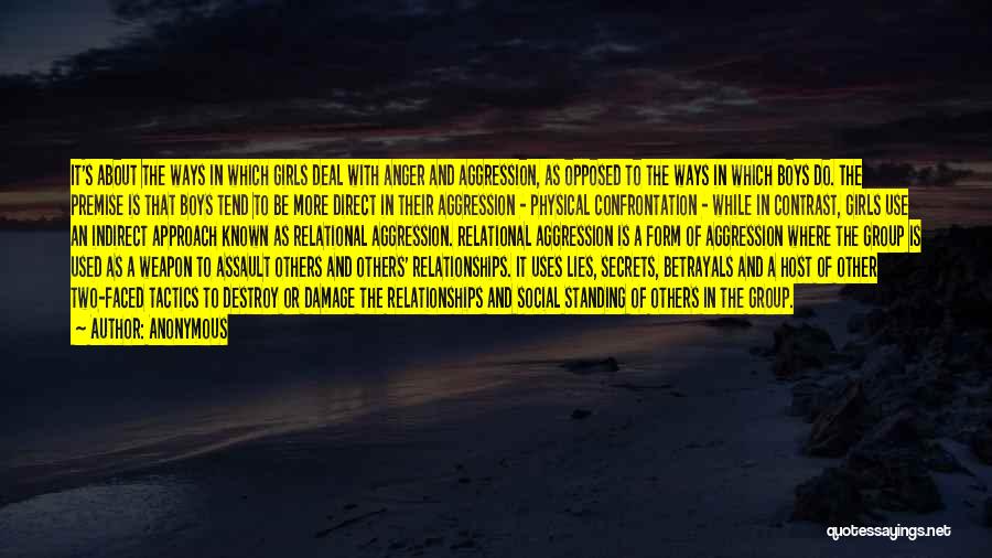 Anonymous Quotes: It's About The Ways In Which Girls Deal With Anger And Aggression, As Opposed To The Ways In Which Boys