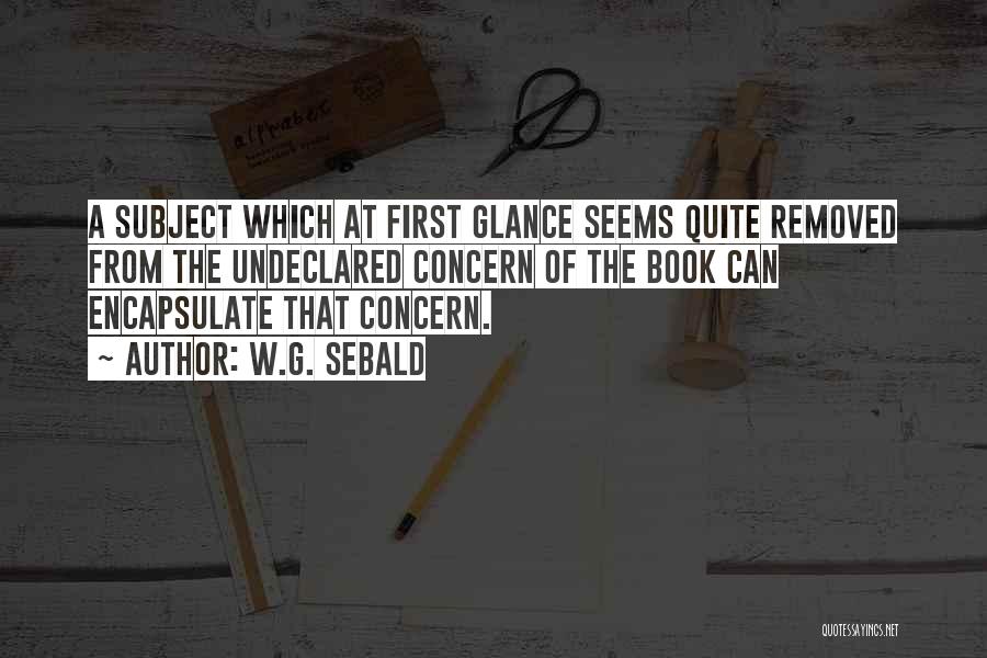 W.G. Sebald Quotes: A Subject Which At First Glance Seems Quite Removed From The Undeclared Concern Of The Book Can Encapsulate That Concern.