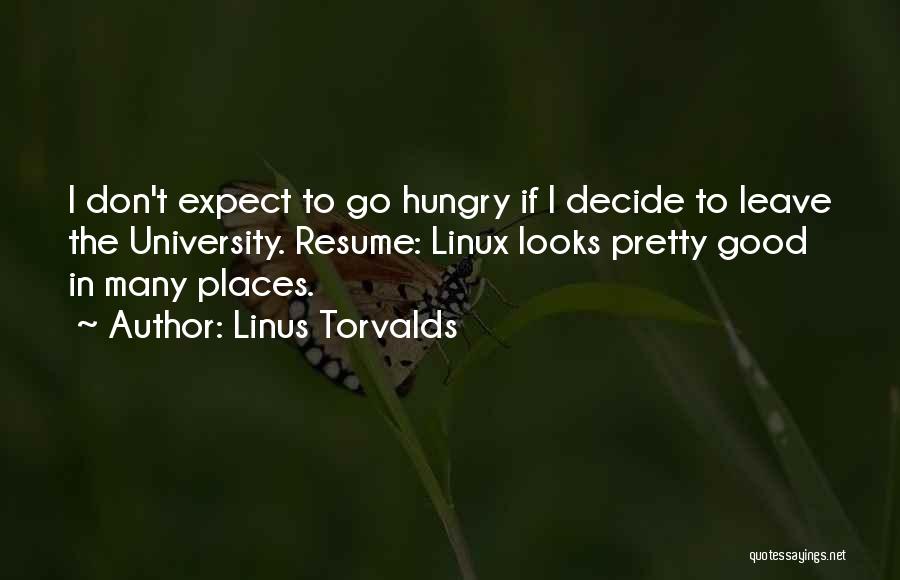 Linus Torvalds Quotes: I Don't Expect To Go Hungry If I Decide To Leave The University. Resume: Linux Looks Pretty Good In Many