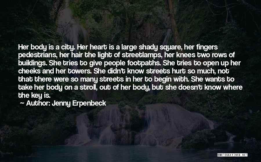 Jenny Erpenbeck Quotes: Her Body Is A City. Her Heart Is A Large Shady Square, Her Fingers Pedestrians, Her Hair The Light Of