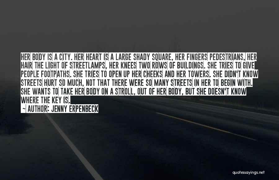 Jenny Erpenbeck Quotes: Her Body Is A City. Her Heart Is A Large Shady Square, Her Fingers Pedestrians, Her Hair The Light Of