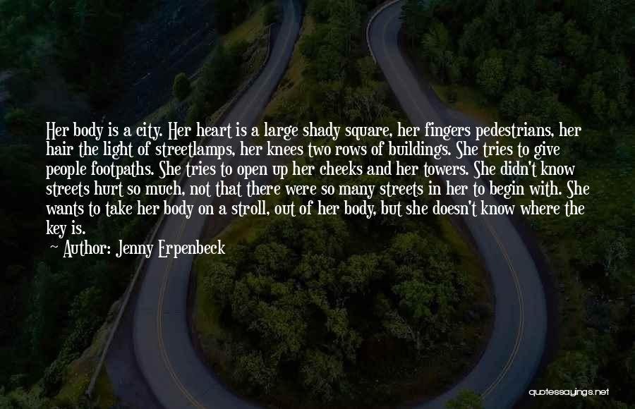 Jenny Erpenbeck Quotes: Her Body Is A City. Her Heart Is A Large Shady Square, Her Fingers Pedestrians, Her Hair The Light Of