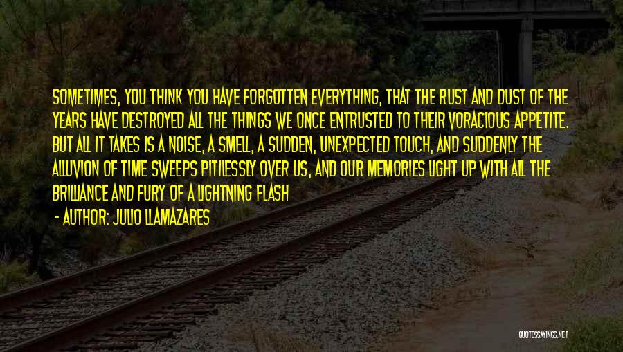 Julio Llamazares Quotes: Sometimes, You Think You Have Forgotten Everything, That The Rust And Dust Of The Years Have Destroyed All The Things