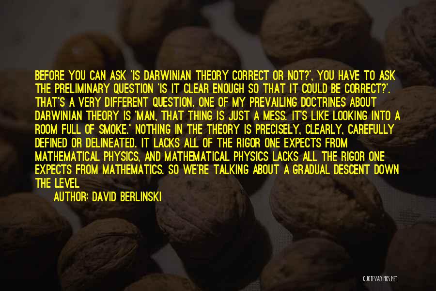 David Berlinski Quotes: Before You Can Ask 'is Darwinian Theory Correct Or Not?', You Have To Ask The Preliminary Question 'is It Clear