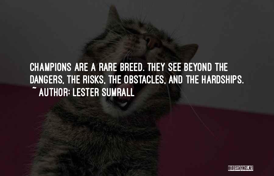 Lester Sumrall Quotes: Champions Are A Rare Breed. They See Beyond The Dangers, The Risks, The Obstacles, And The Hardships.