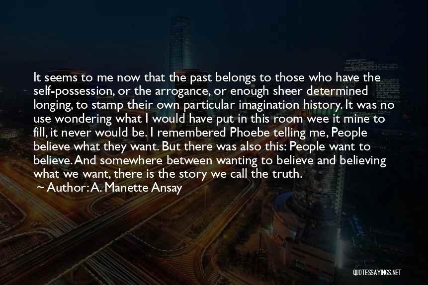 A. Manette Ansay Quotes: It Seems To Me Now That The Past Belongs To Those Who Have The Self-possession, Or The Arrogance, Or Enough